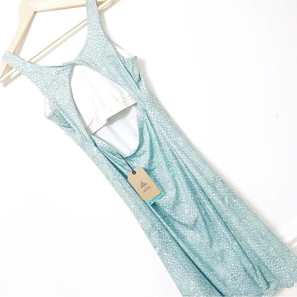 🤍PRANA Skypath Dress Sky Blue Green Halter cut out Backless Sundress - Picture 7 of 12